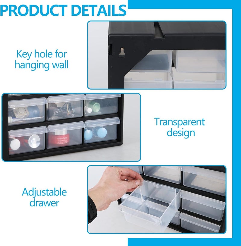Xeabia 9-Drawer Plastic Parts Storage Cabinet, Drawer Part Organizer, Black - Image 4